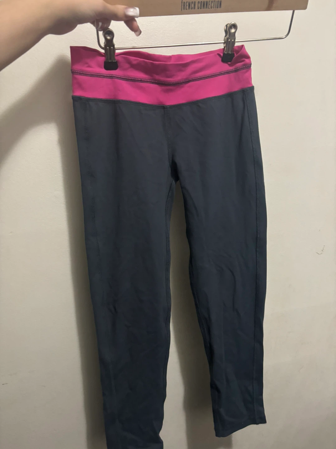 Both kids medium  Black leggings with purple waistband