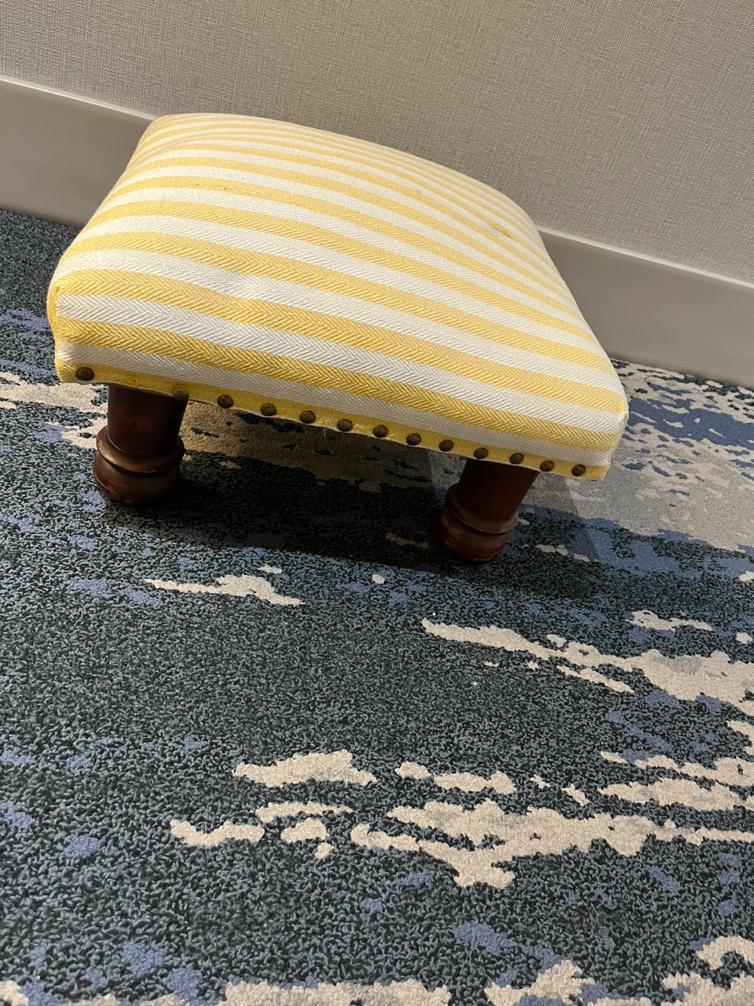 Yellow and White Striped Ottoman Footstool - photo 5