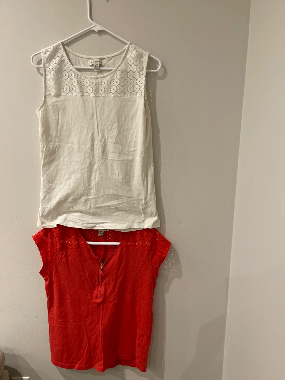 Two Tops - White Tank & Red Cap Sleeve