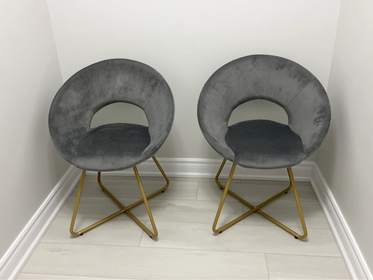 Modern Grey Velvet Accent Chairs!