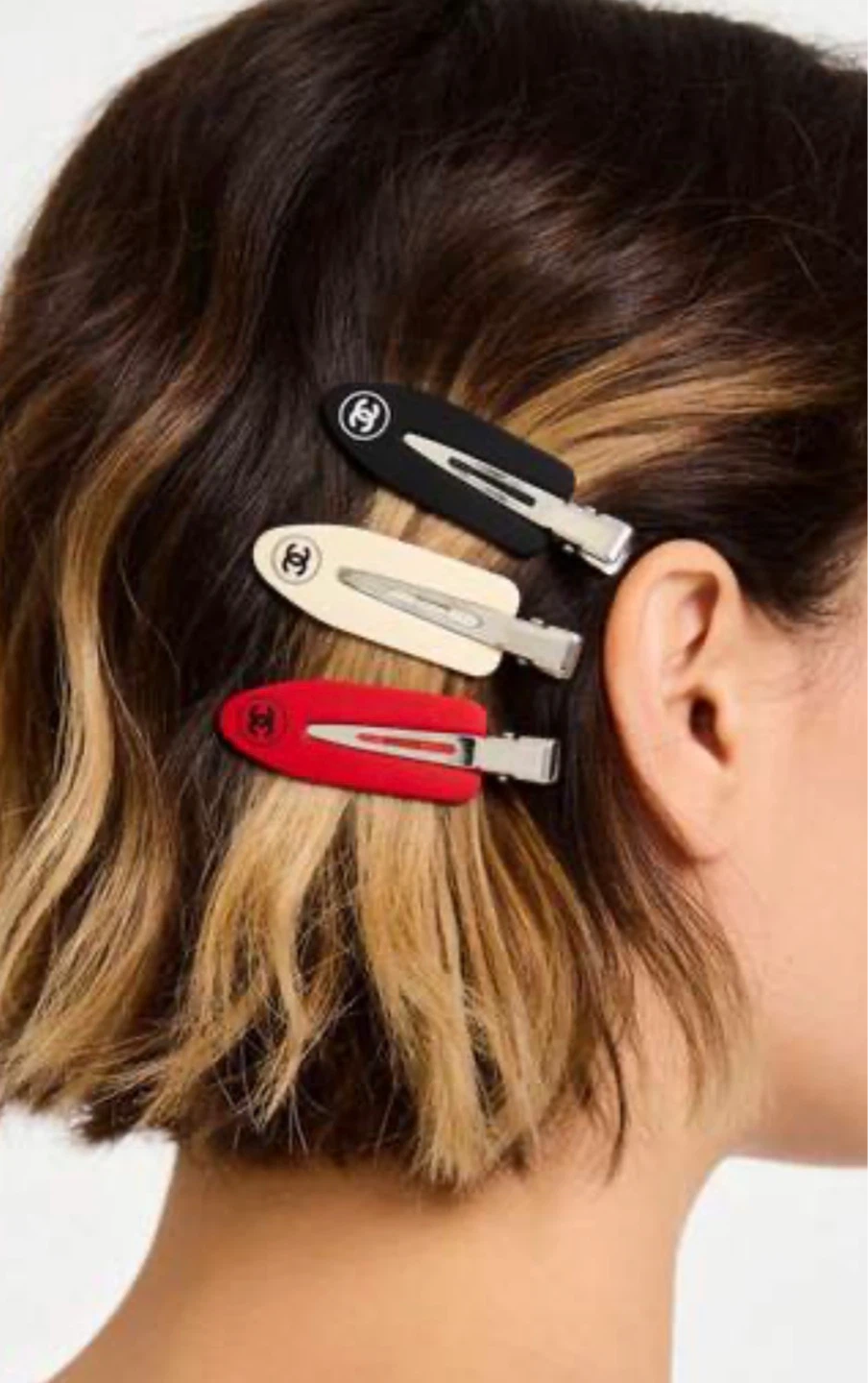 Chanel Hair Clips - Red, Beige, Black - Set of 6