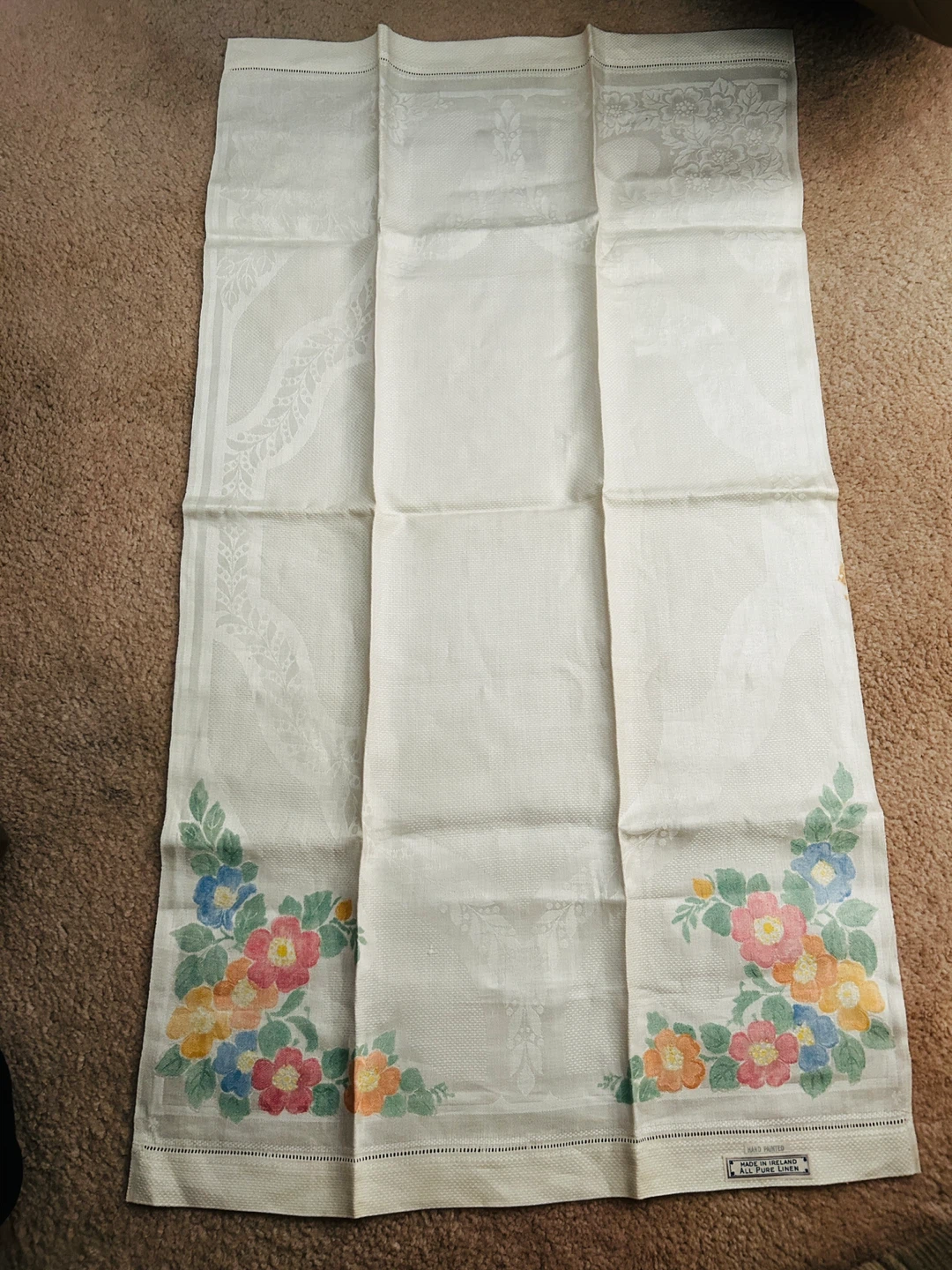 VINTAGE Irish linen Hand Painted Tea Towel Made in Ireland - photo 2