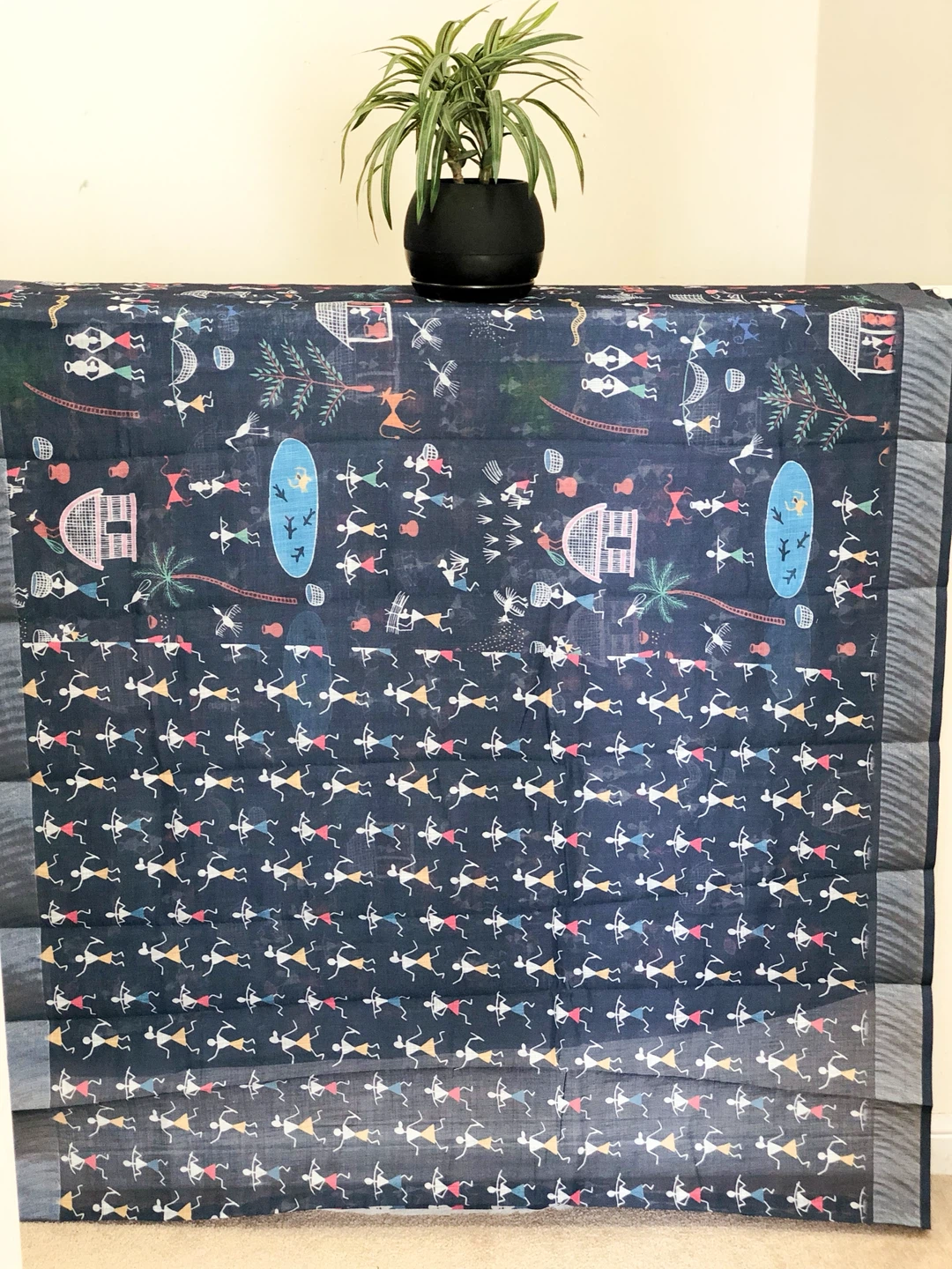 Dark Blue cotton Saree with Indian warli art - photo 2