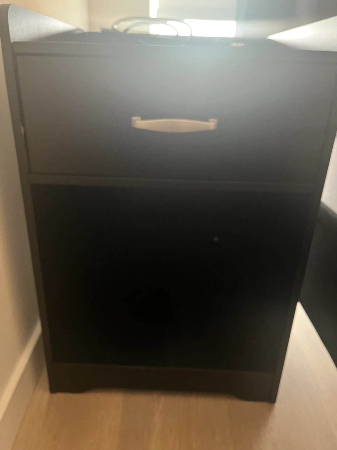 Black Nightstand set of 2 with Drawer and Power Outlet - photo 3