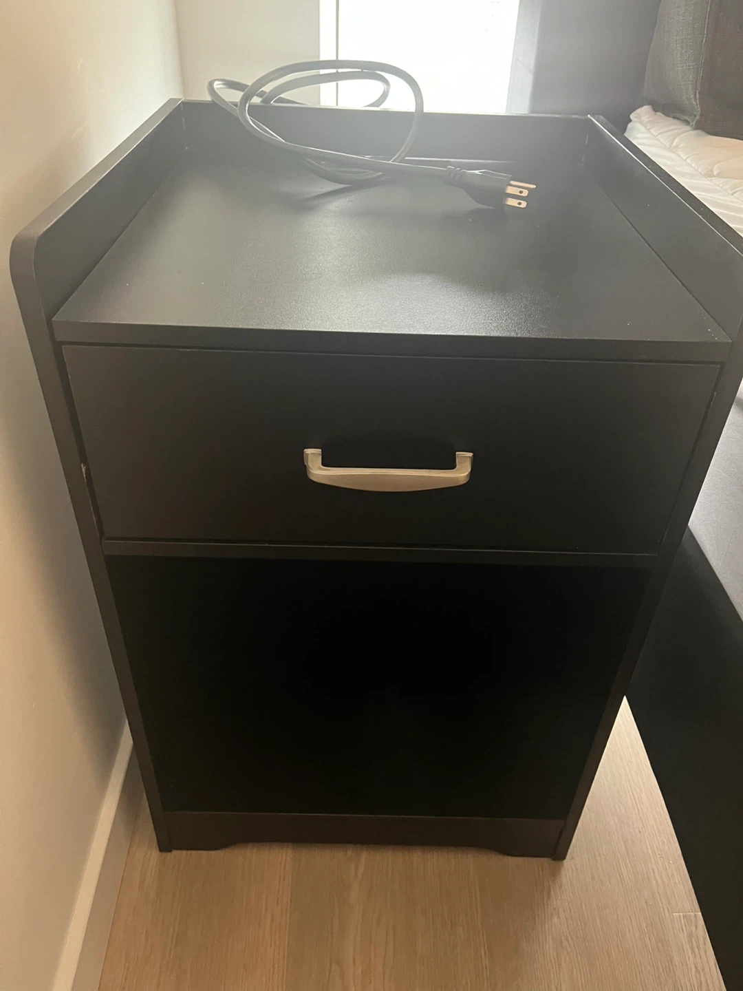 Black Nightstand set of 2 with Drawer and Power Outlet - photo 2