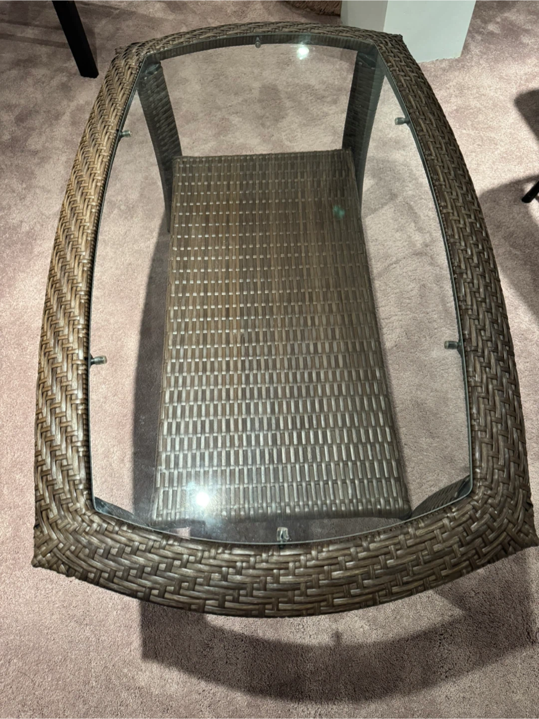 Wicker and Glass Coffee Table