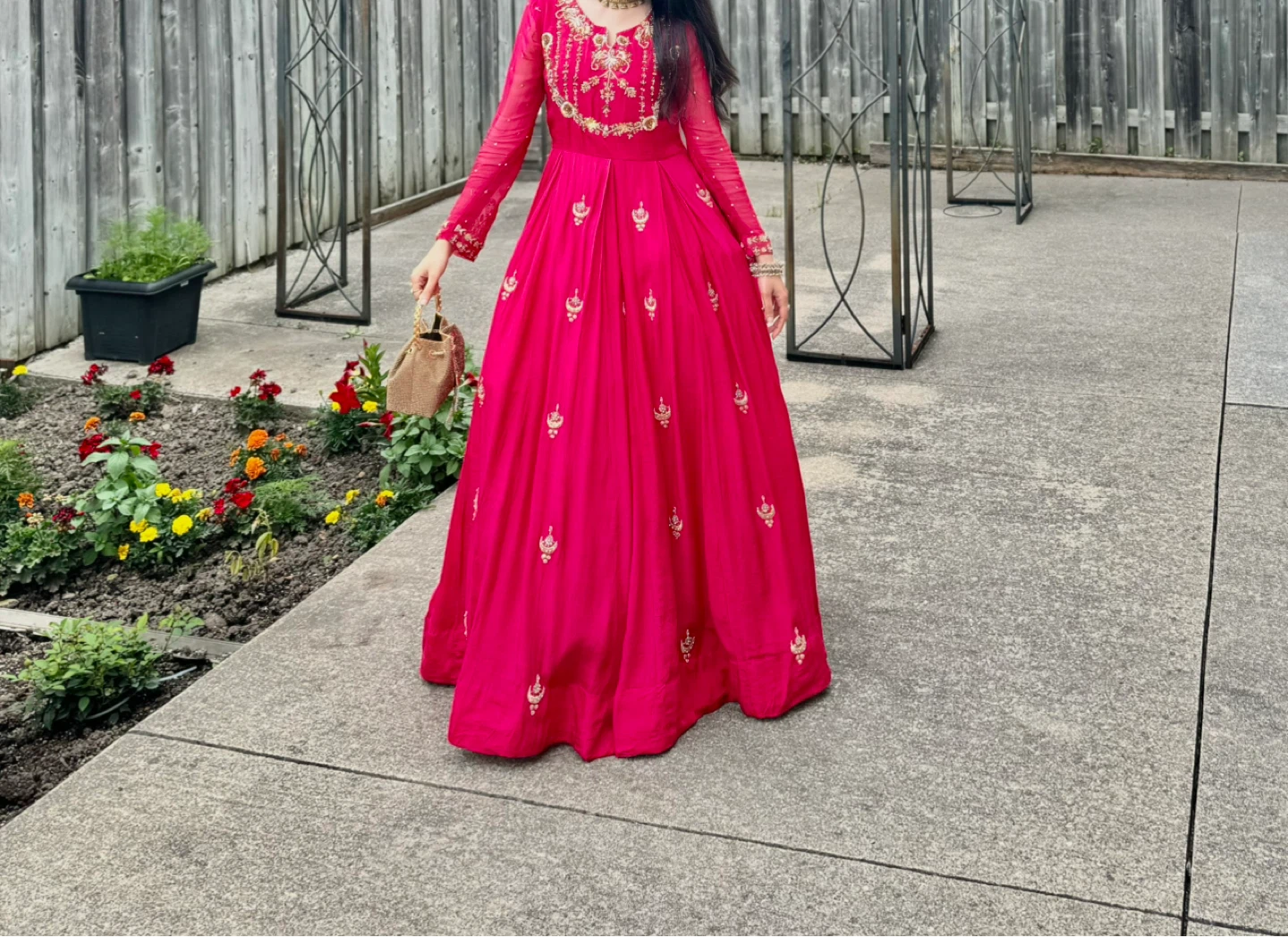 Hot Pink Embroidered Anarkali Suit with Dupatta
