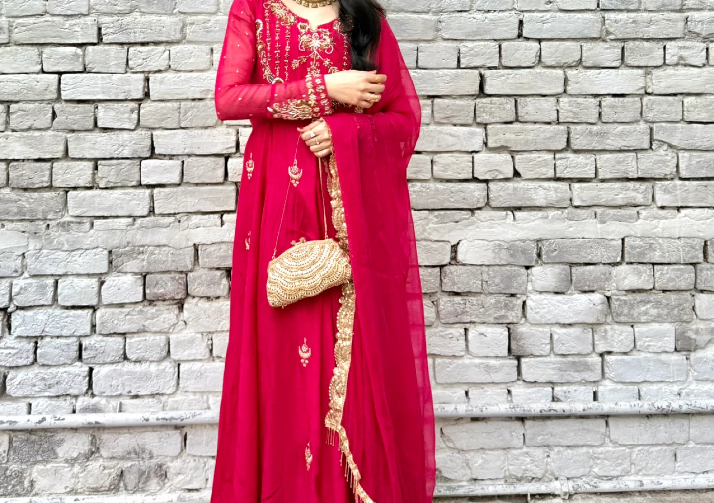 Hot Pink Embroidered Anarkali Suit with Dupatta - photo 2