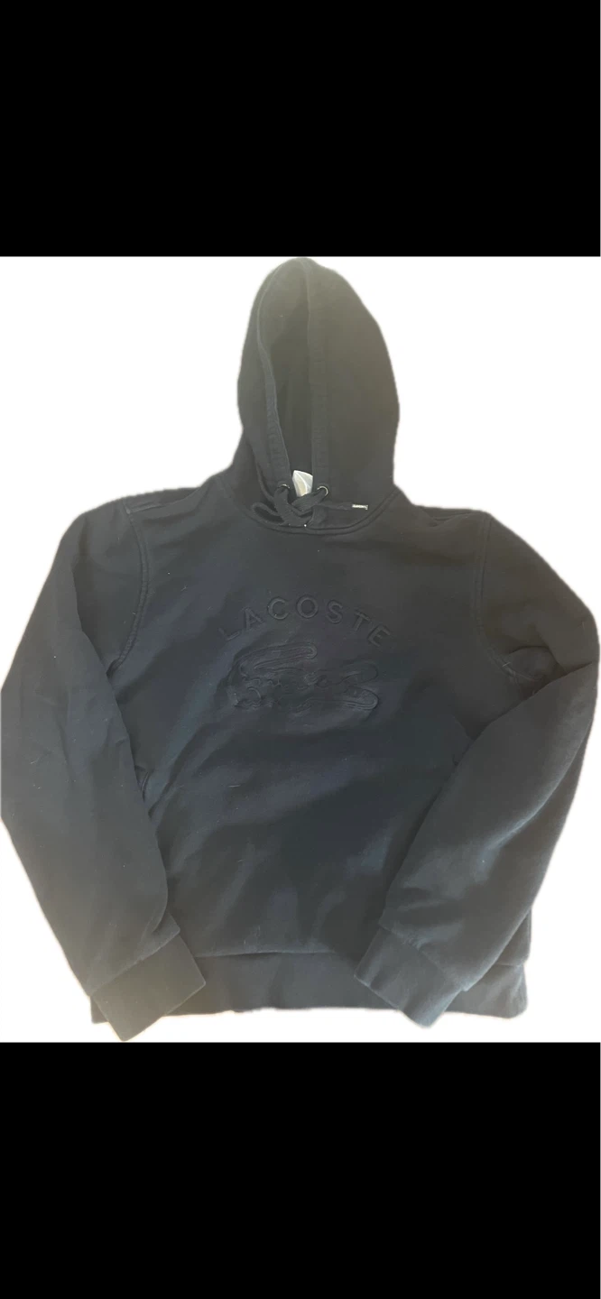 Black Lacoste Hoodie with Embossed Logo