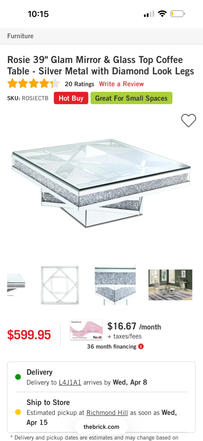 Rosie 39" Glam Mirror & Glass Top Coffee Table - Silver