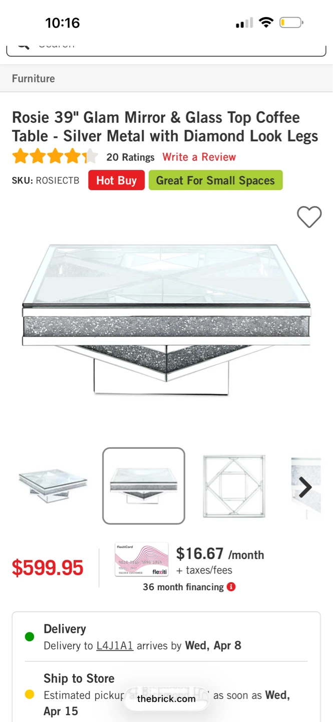Rosie 39" Glam Mirror & Glass Top Coffee Table - Silver - photo 5