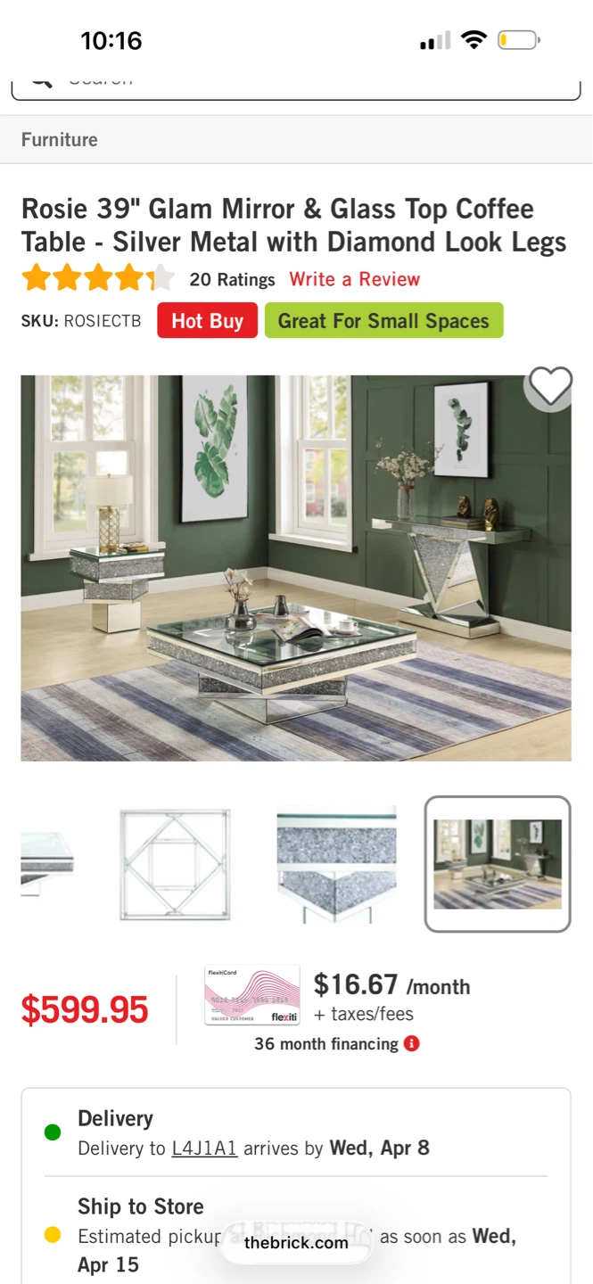 Rosie 39" Glam Mirror & Glass Top Coffee Table - Silver - photo 3