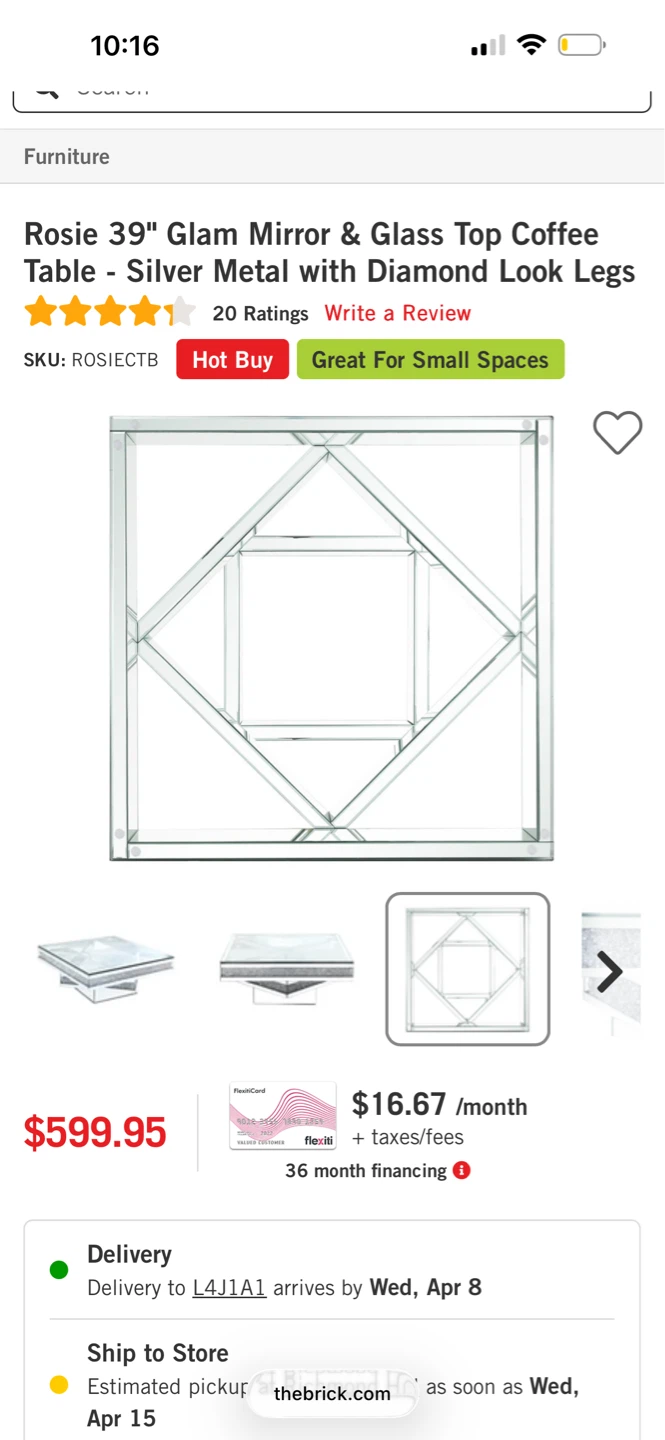 Rosie 39" Glam Mirror & Glass Top Coffee Table - Silver - photo 4