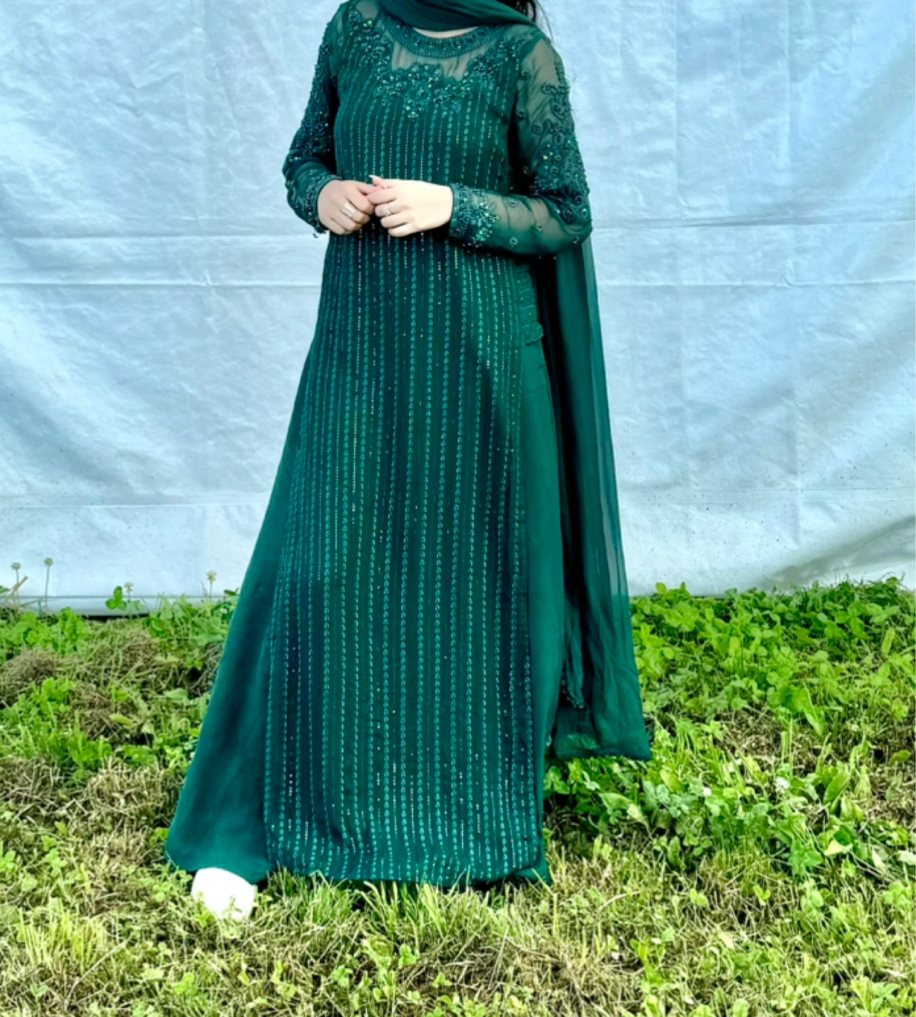 Women's Green Embellished Dress with Dupatta