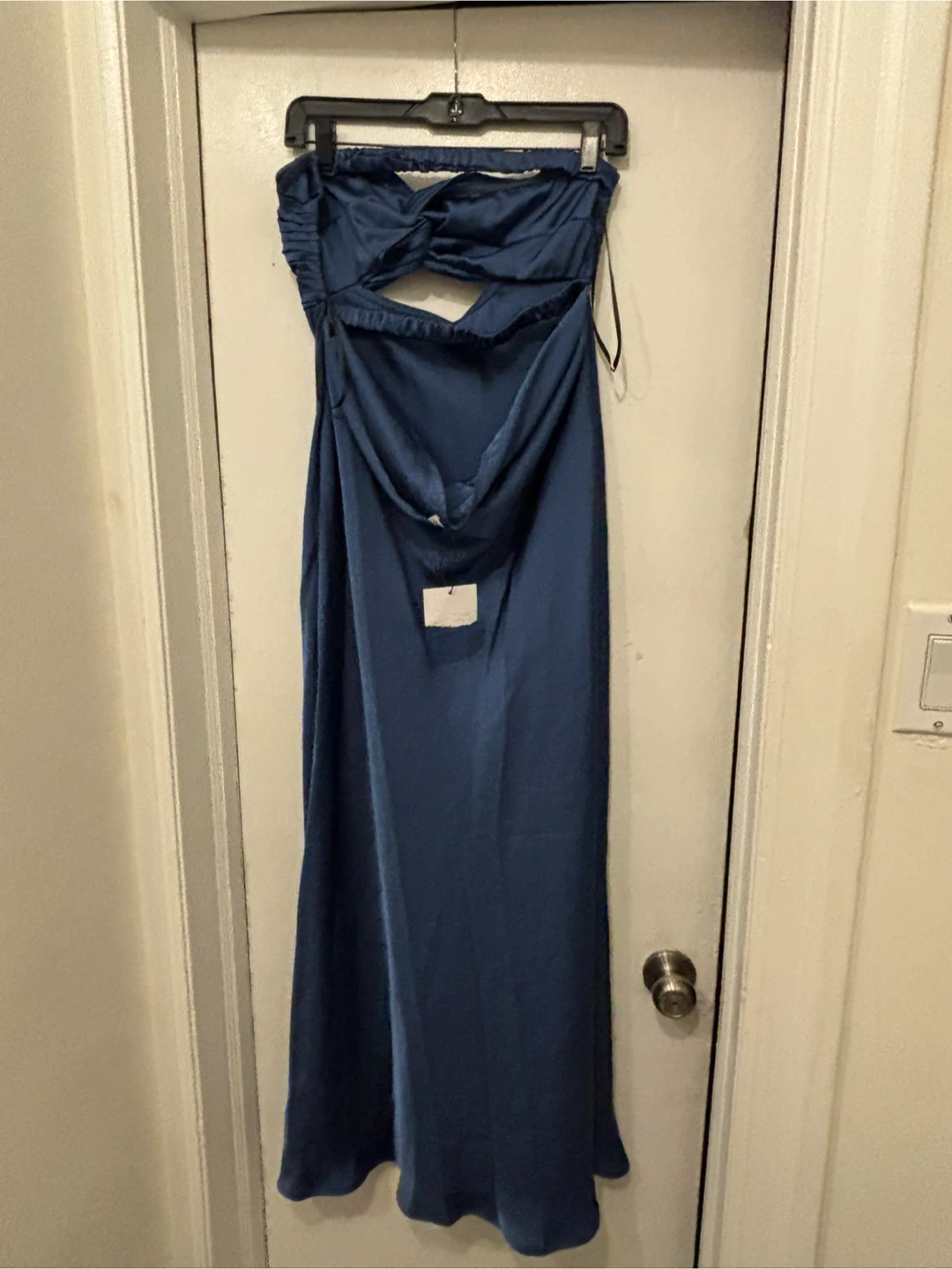 Blue Satin Strapless Maxi Dress- Medium - photo 2