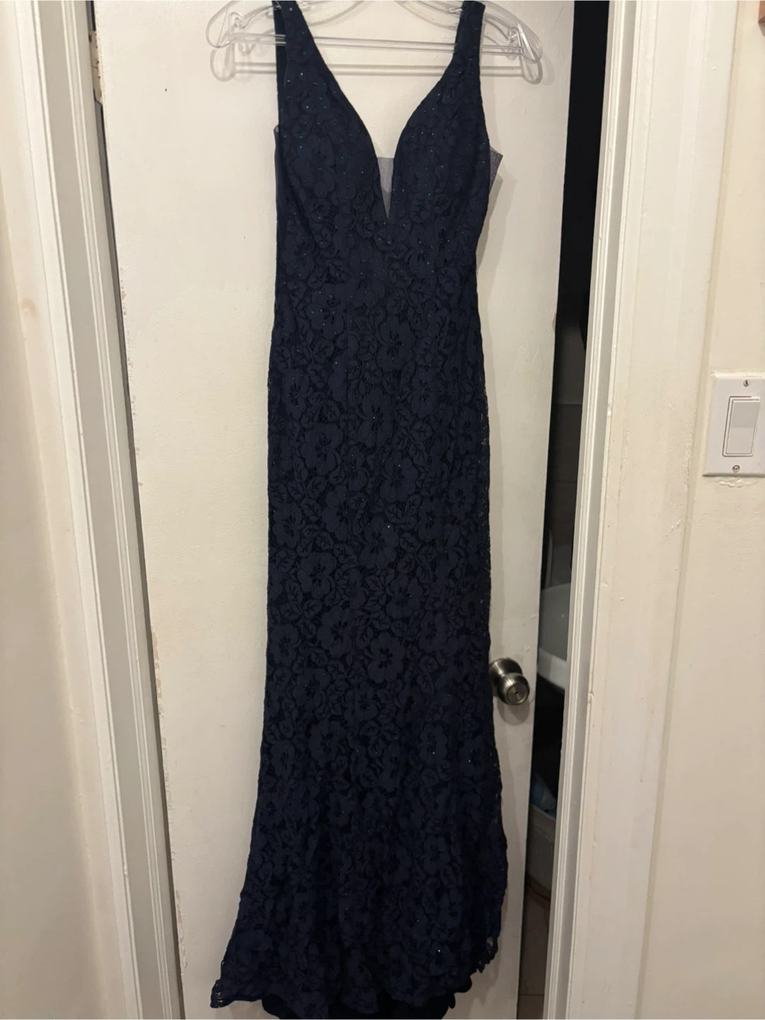 Abby Paris Navy Lace Evening Gown - Size 2