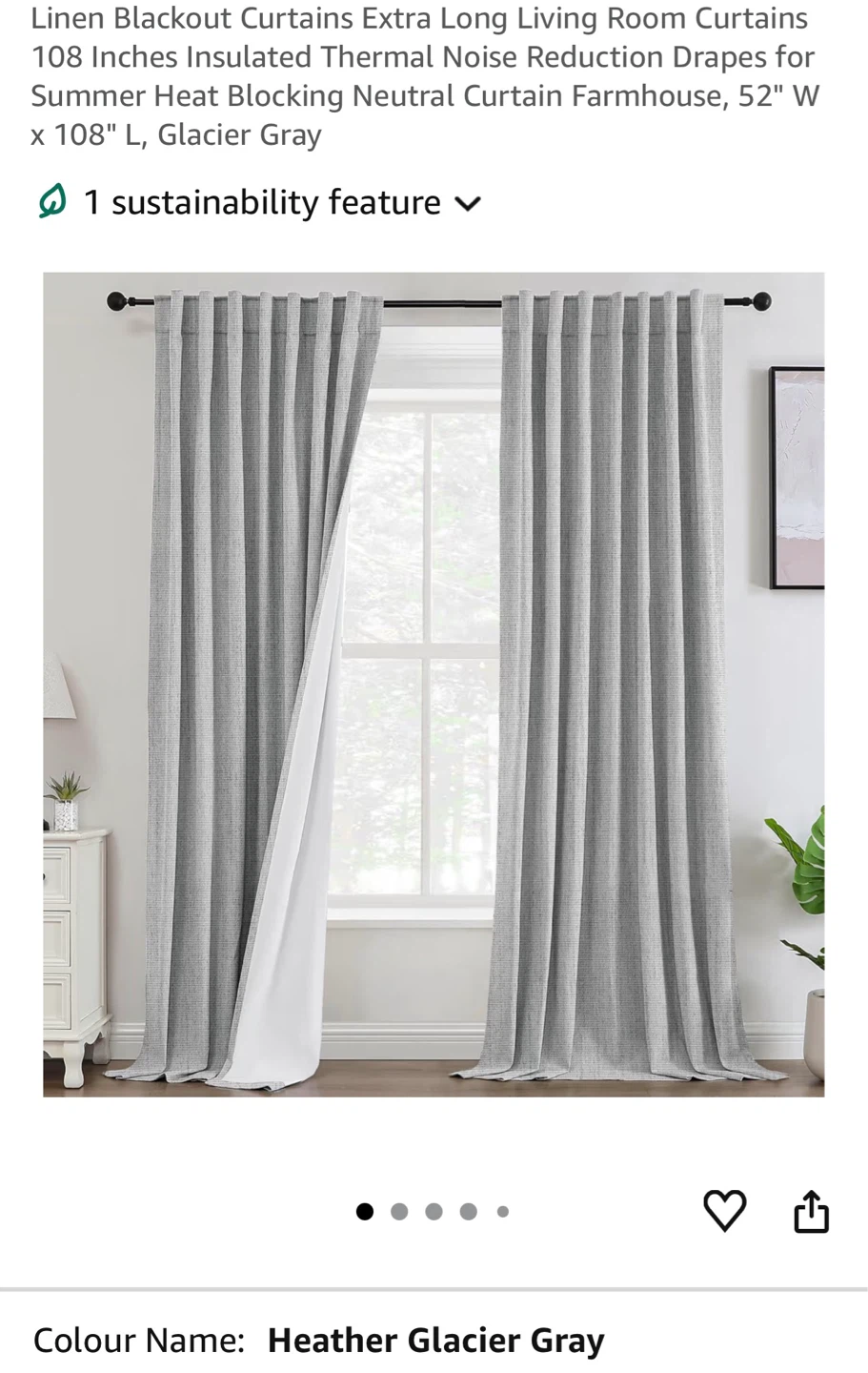 Blackout light gray fabric curtains (4 Panels)