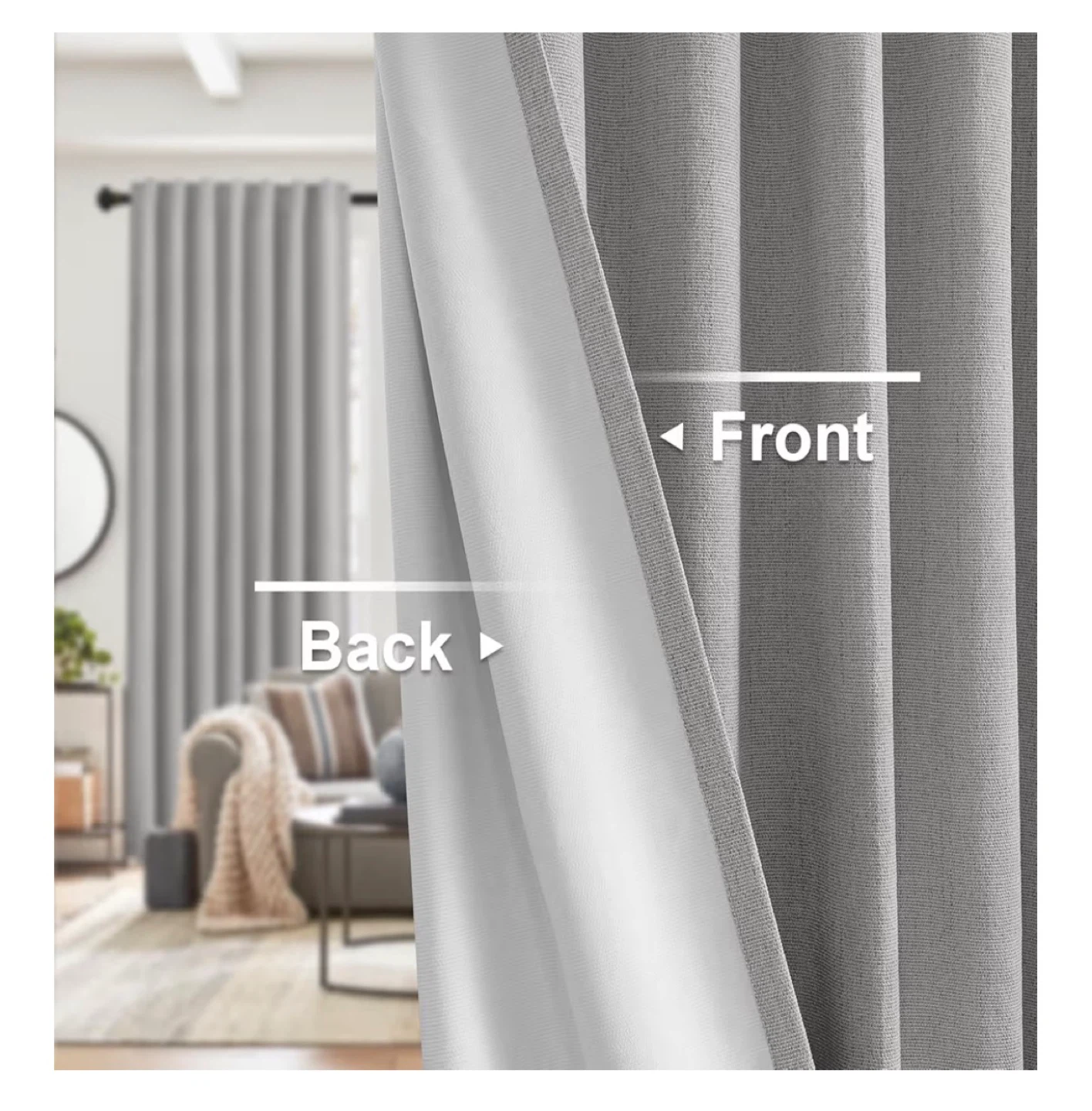Blackout light gray fabric curtains (4 Panels) - photo 2