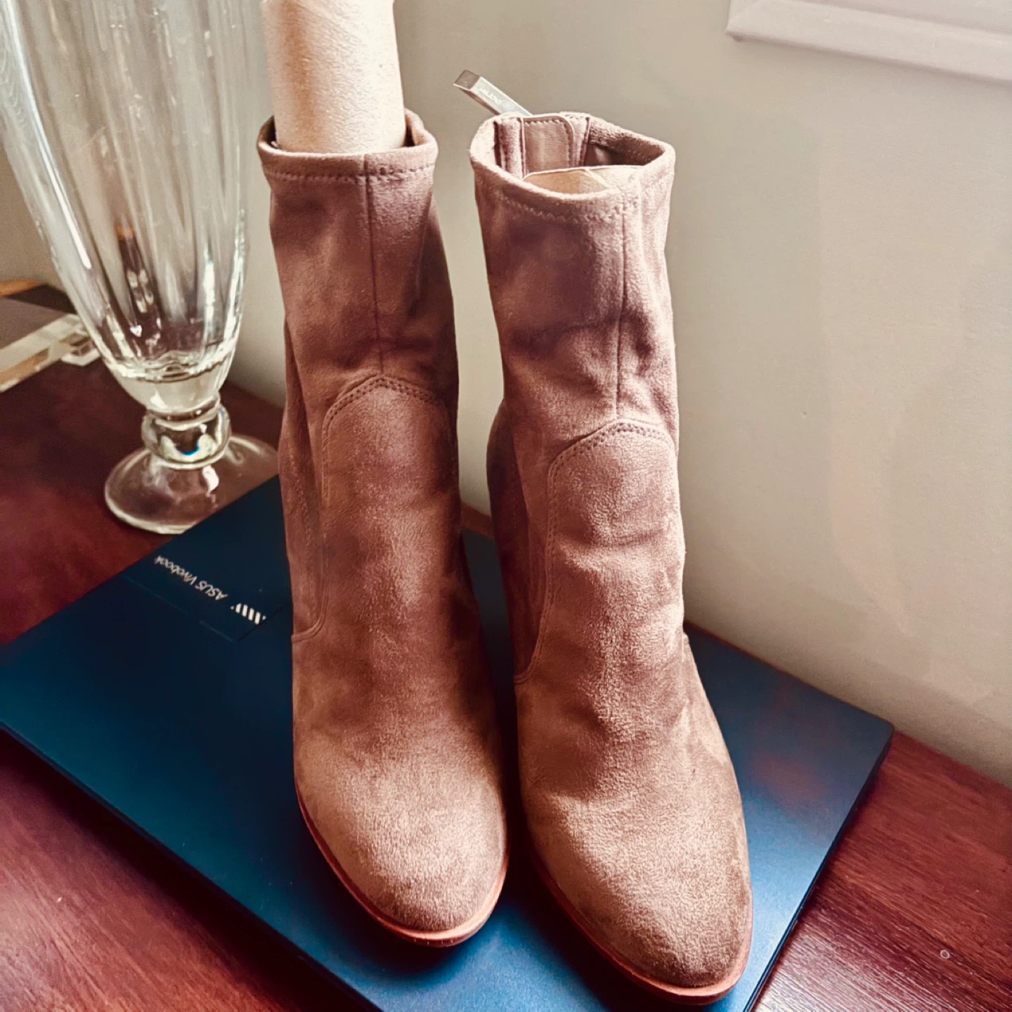Brown Suede Ankle Boots with Block Heel