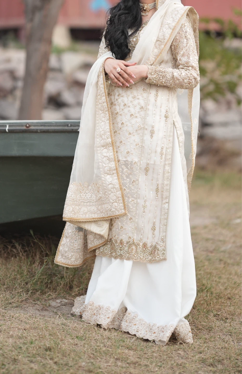 Cream & Gold Embroidered Nikkah Dress