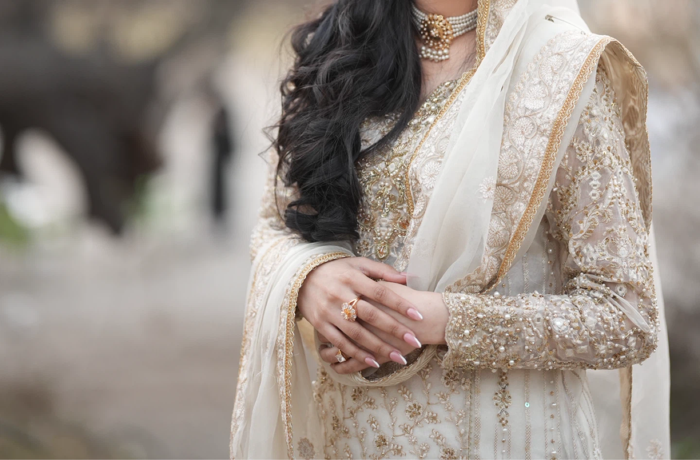 Cream & Gold Embroidered Nikkah Dress - photo 2