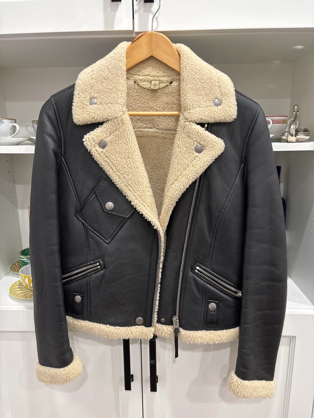 Coach DRY CLEANED Shearling Lamb Leather Jacket size 4