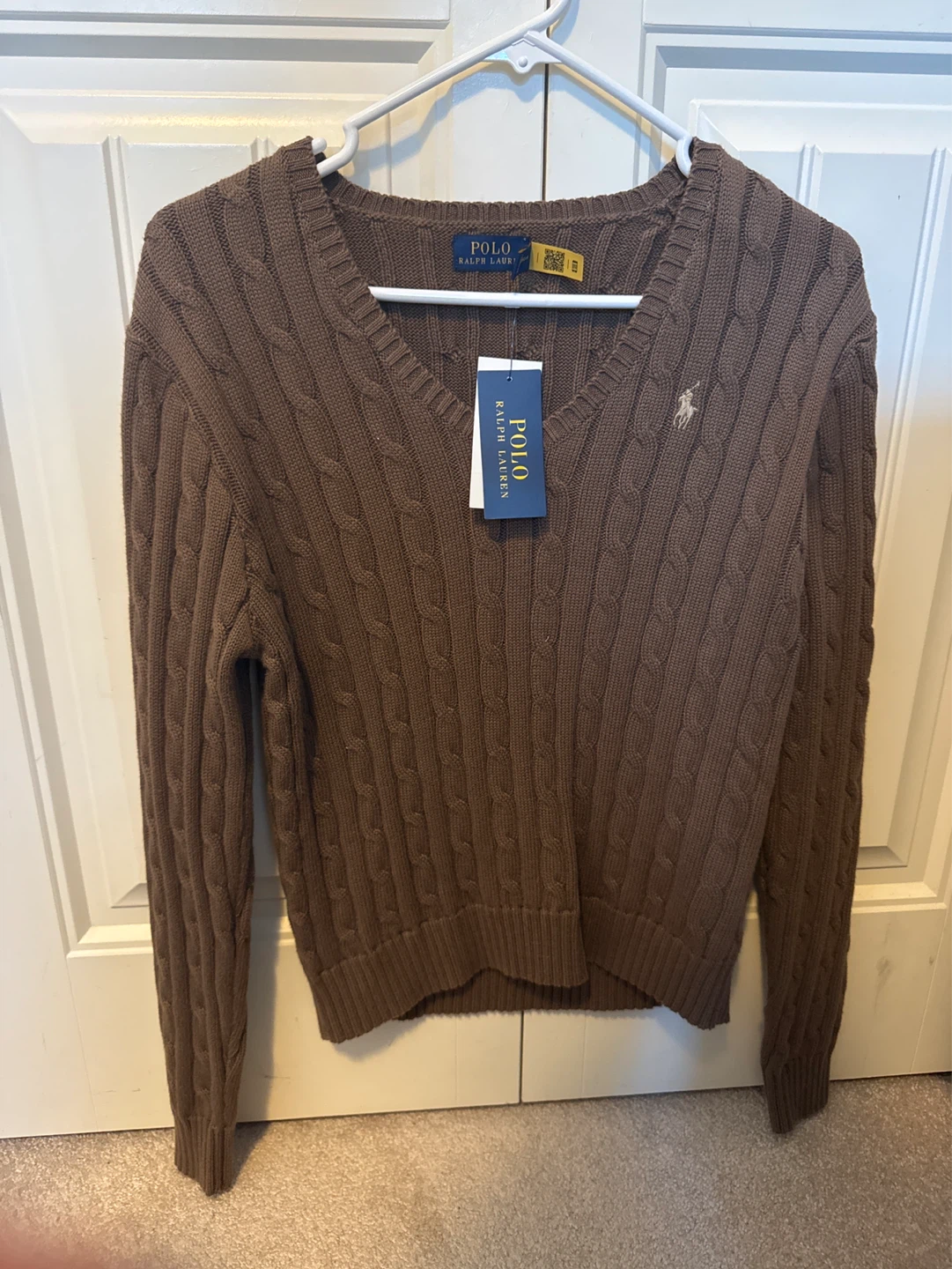 Polo Ralph Lauren Cable Knit V-Neck Sweater Brown Women's Size S