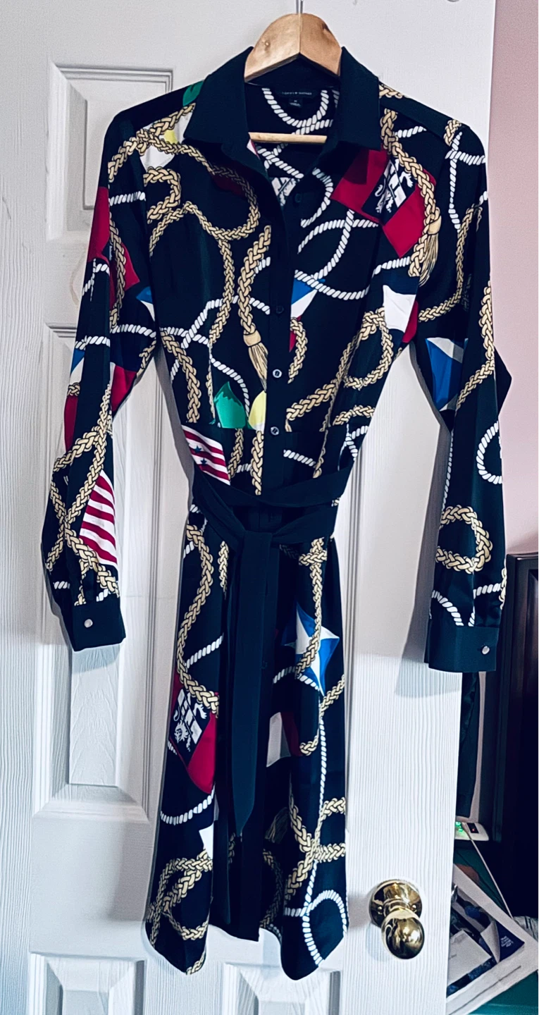 Tommy Hilfiger Women's Navy Nautical Print Shirt Dress Size M