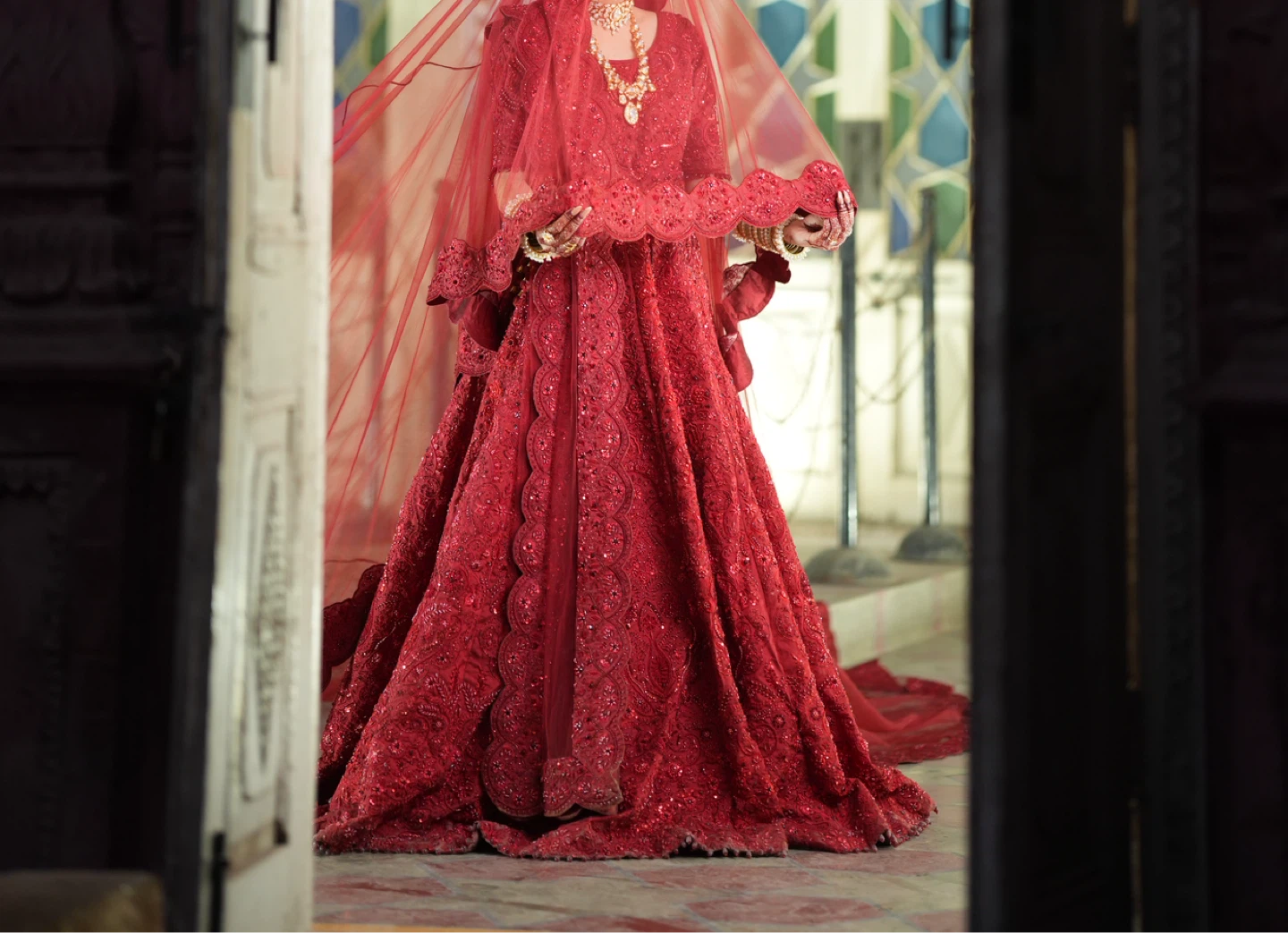 Red Bridal Lehenga with Veil