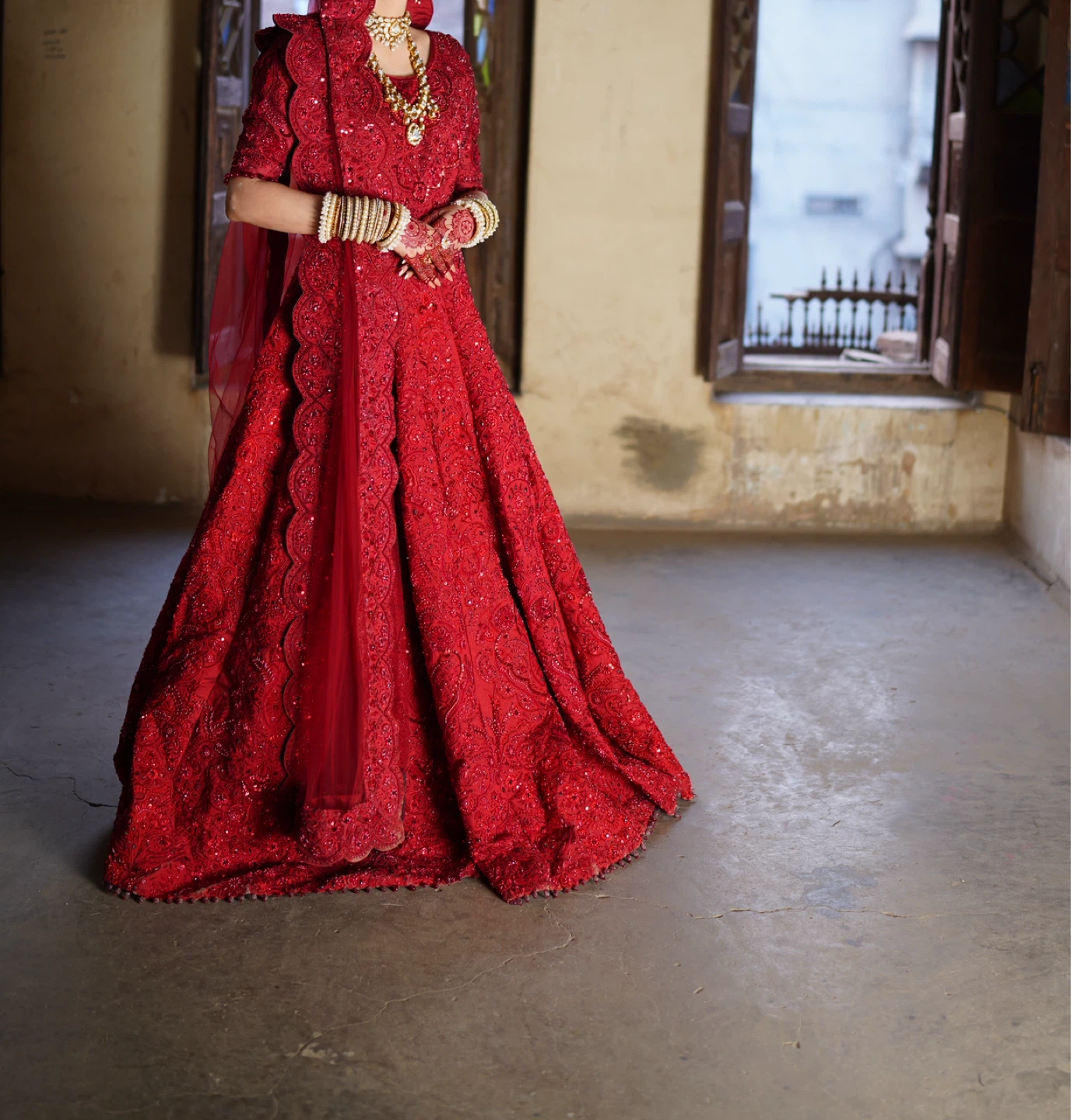 Red Bridal Lehenga with Veil - photo 3