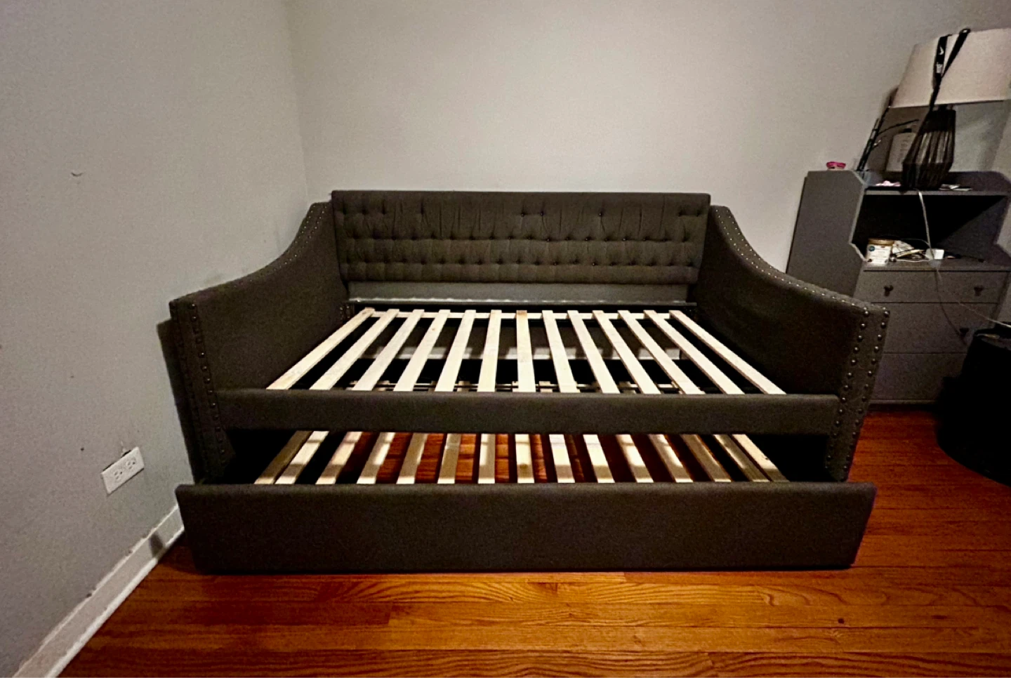Dark Gray Upholstered Daybed with Trundle