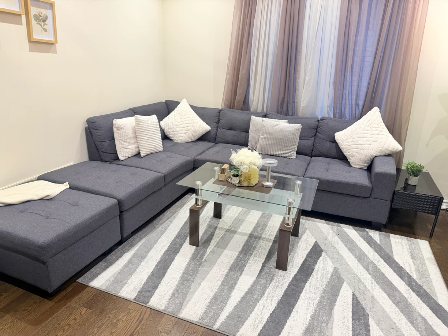 Dark Grey Sectional Sofa with Ottomans