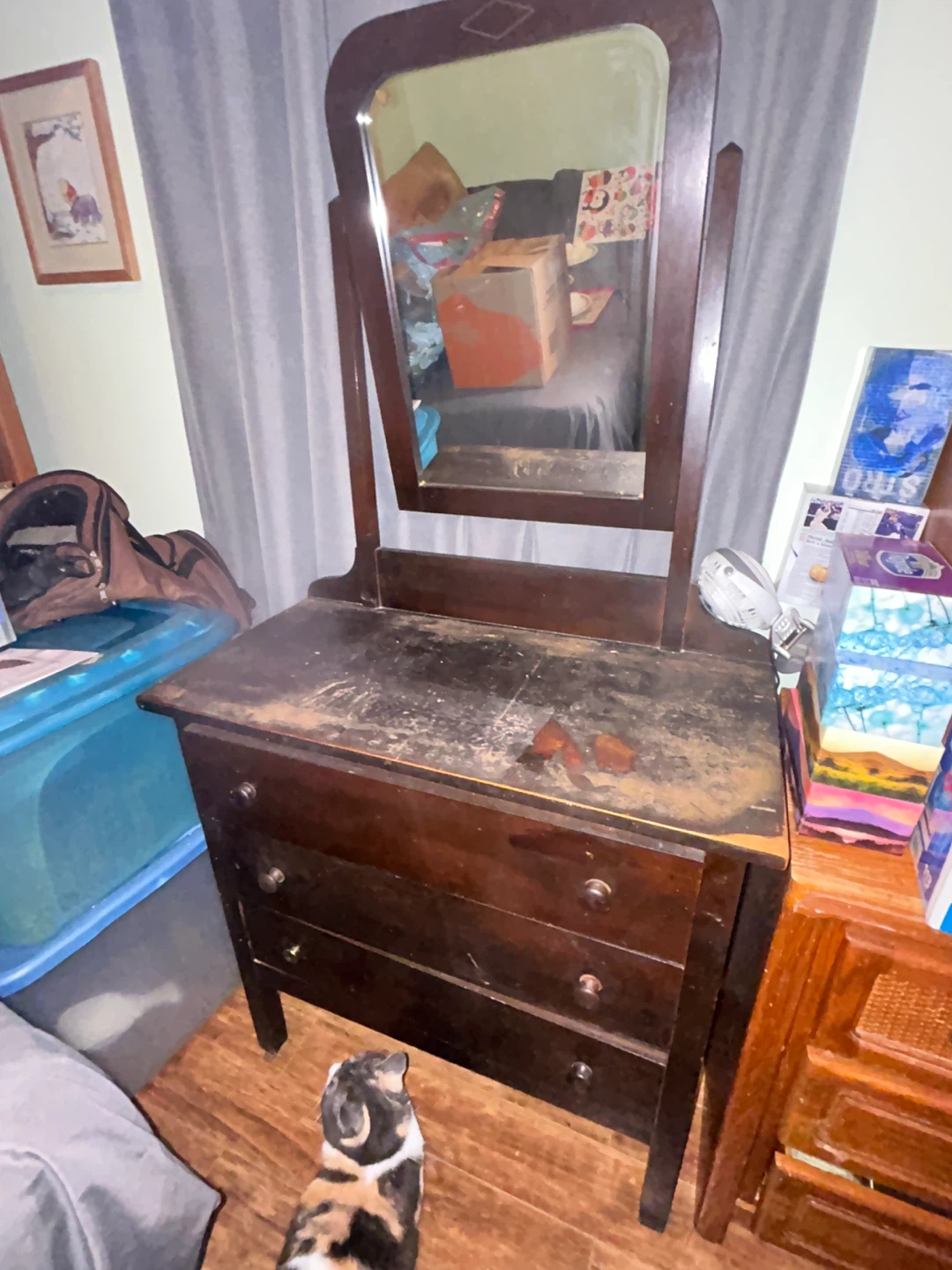 Antique Wooden Dresser with Mirror