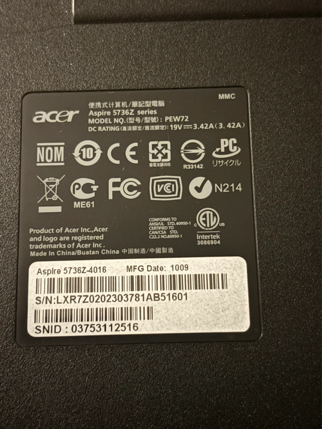 Acer Aspire 5736Z-4016 Laptop