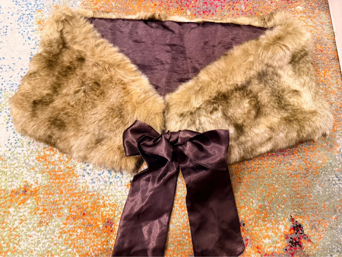 Faux Fur Shawl with Satin Bow
