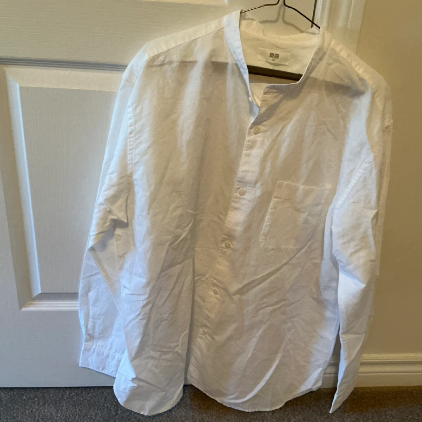 Uniqlo White Band Collar Long Sleeve Shirt