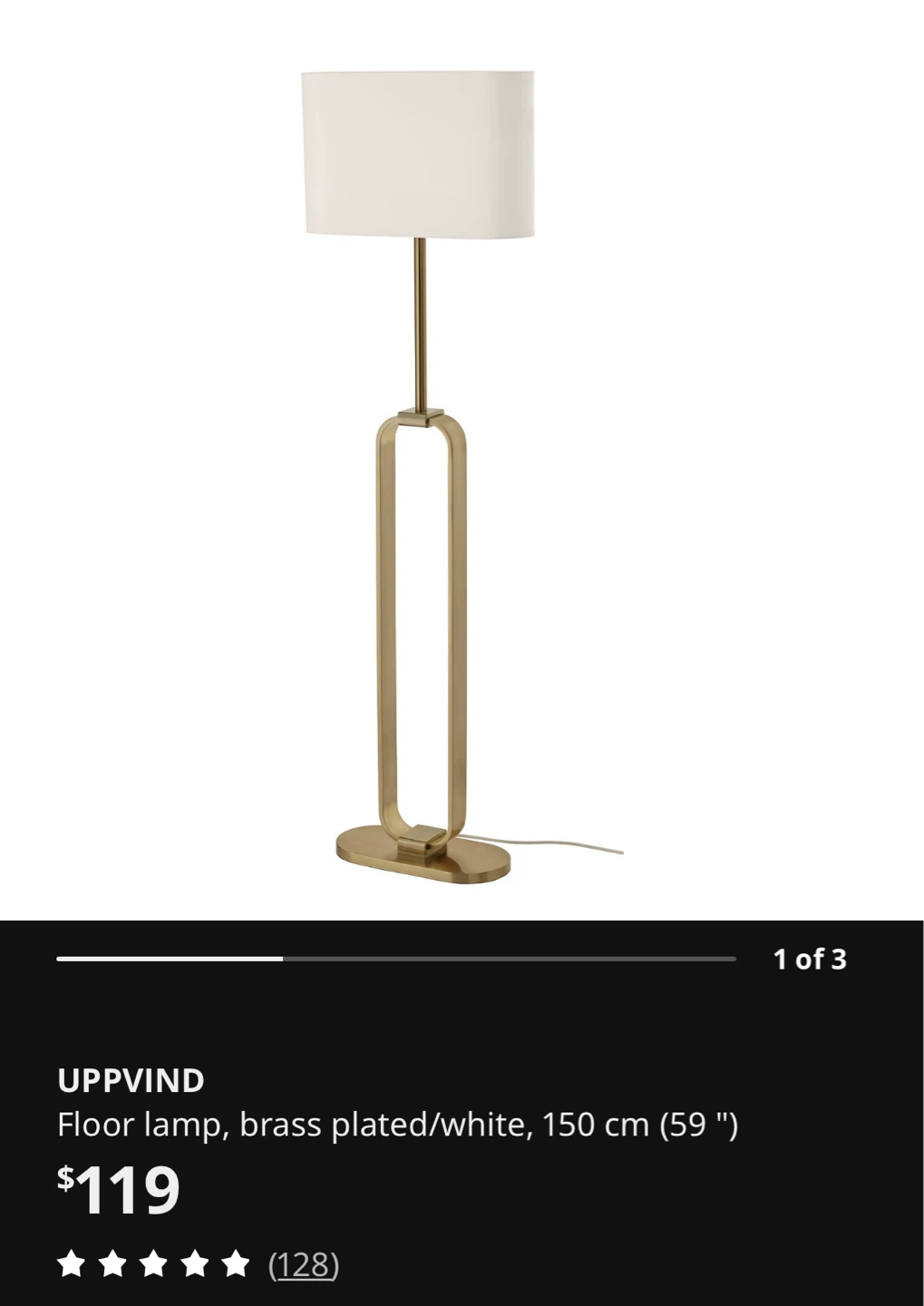 UPPVIND Floor Lamp - Brass Plated/White, 150 cm (59 ")