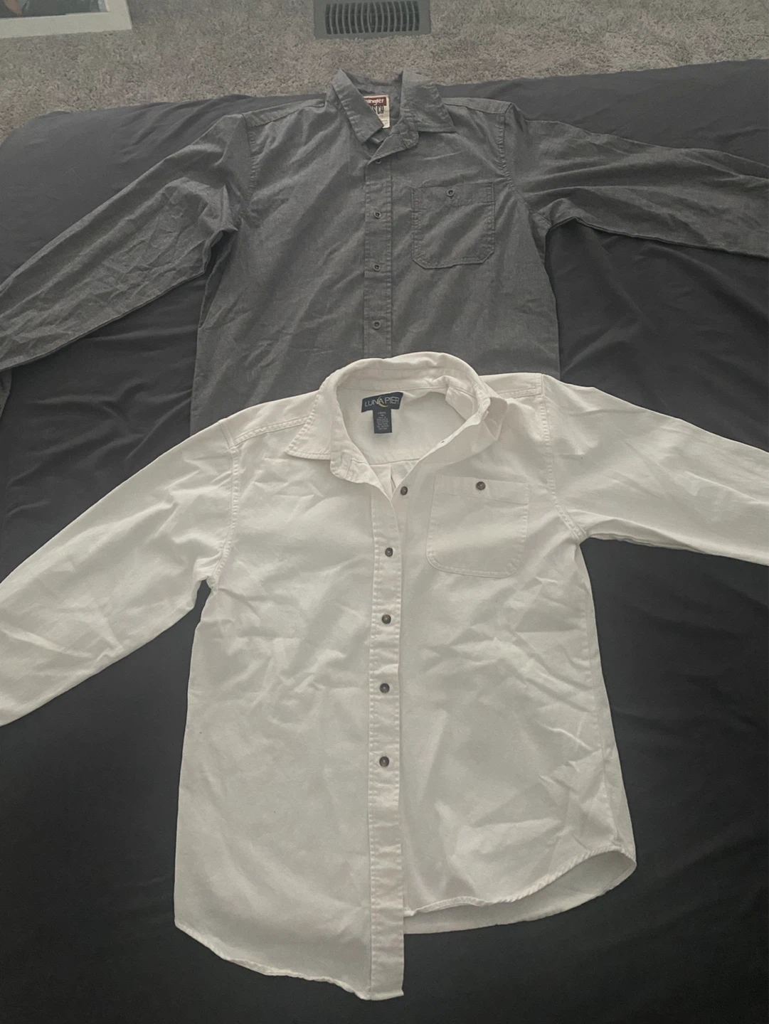 Two Long-Sleeve Button-Up Shirts (Grey & White)