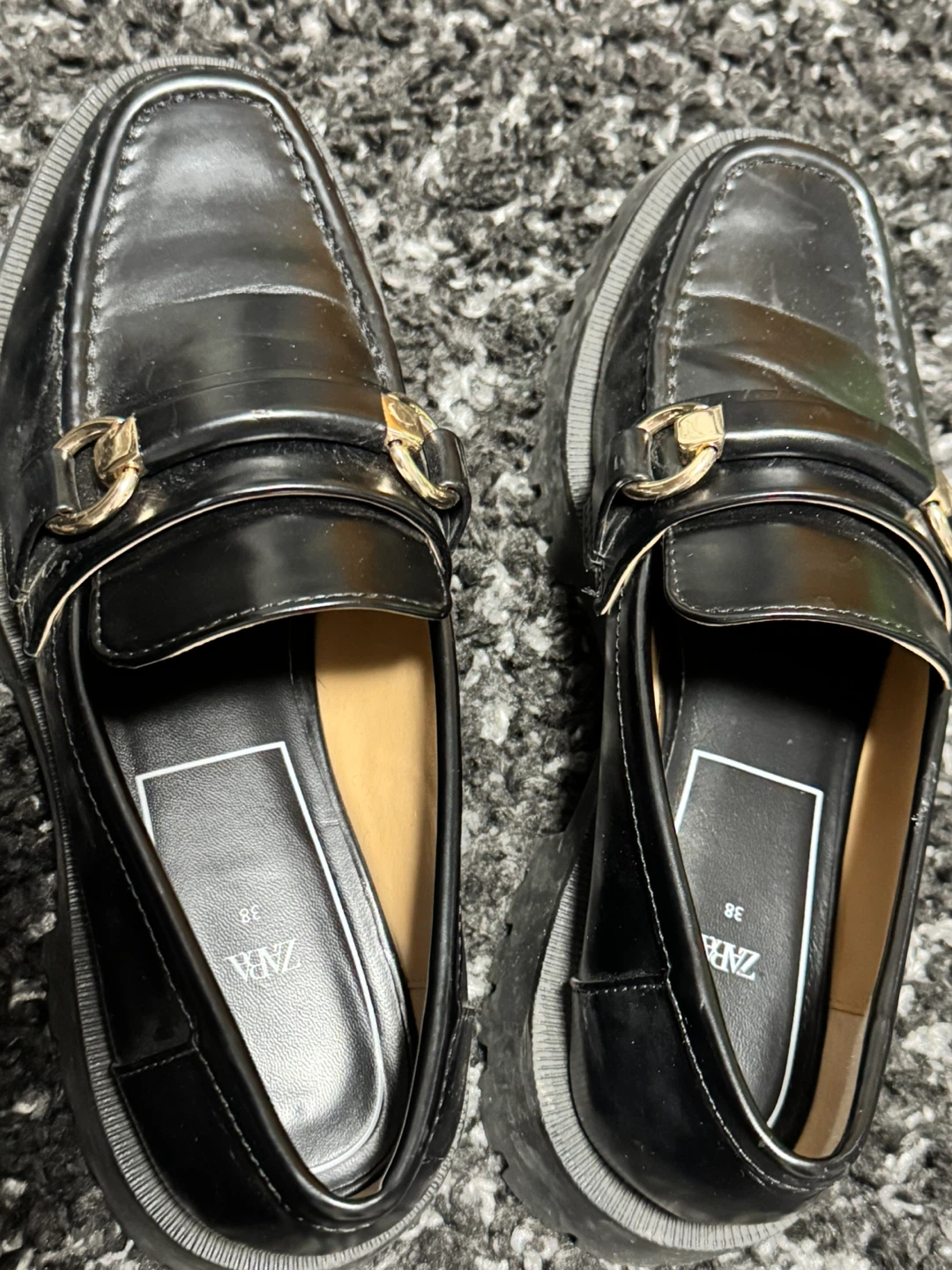 ZARA Black Loafers with Gold Buckle - Size 38 - photo 5