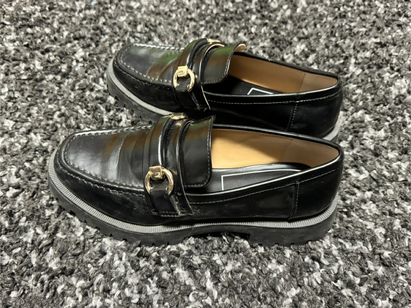 ZARA Black Loafers with Gold Buckle - Size 38 - photo 4