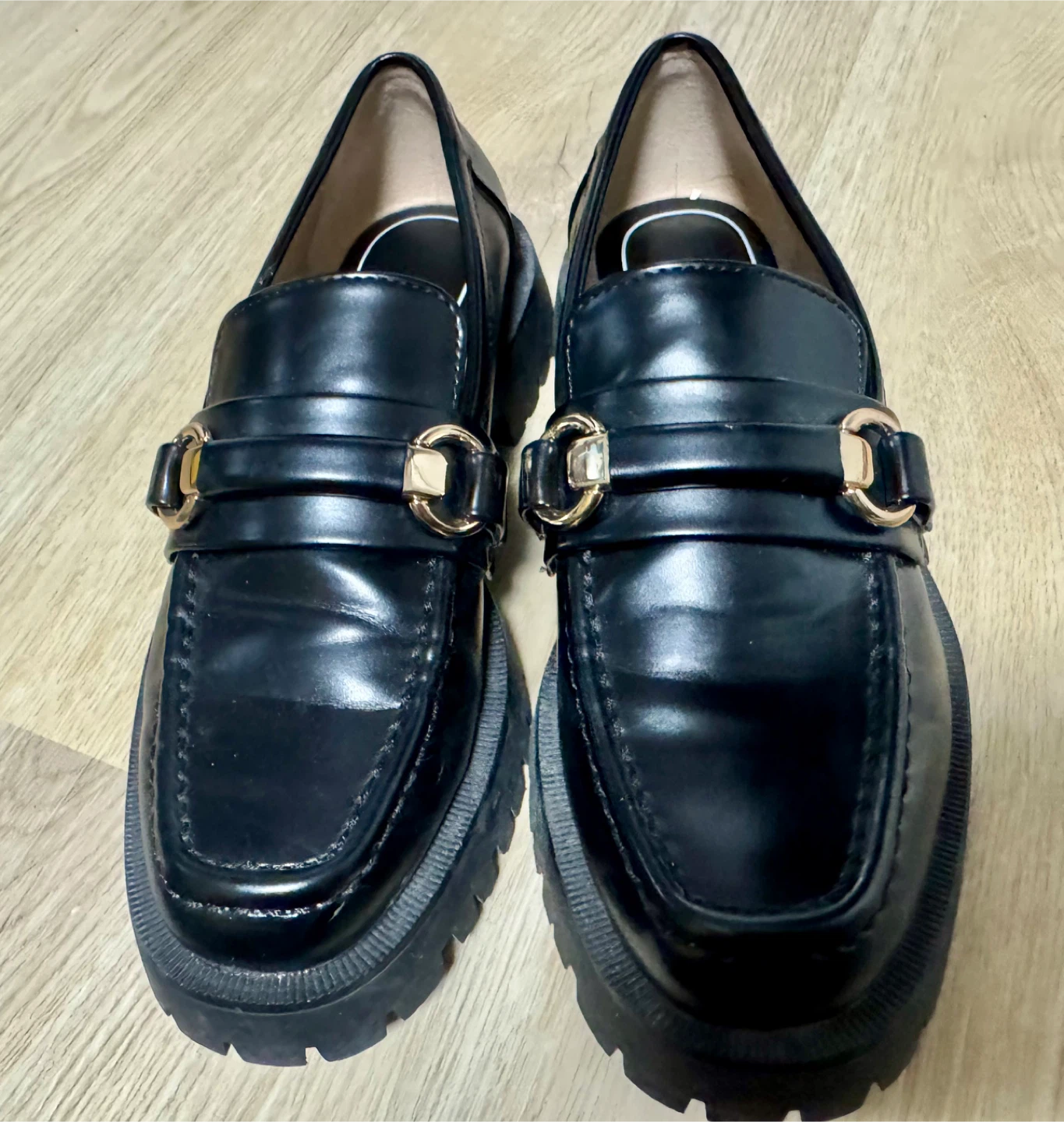 ZARA Black Loafers with Gold Buckle - Size 38 - photo 3