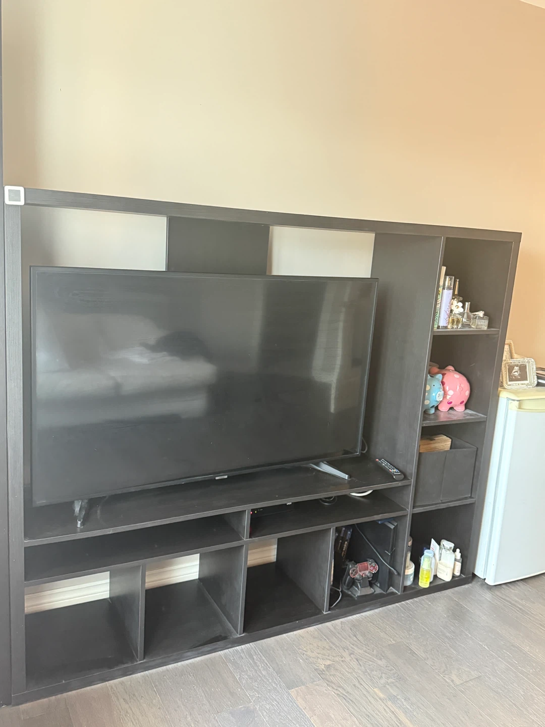 Dark Wood Entertainment Unit with Shelving