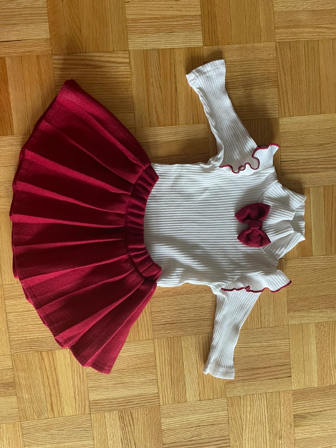 Baby Girl Bodysuit Dress with Skirt - White and Red