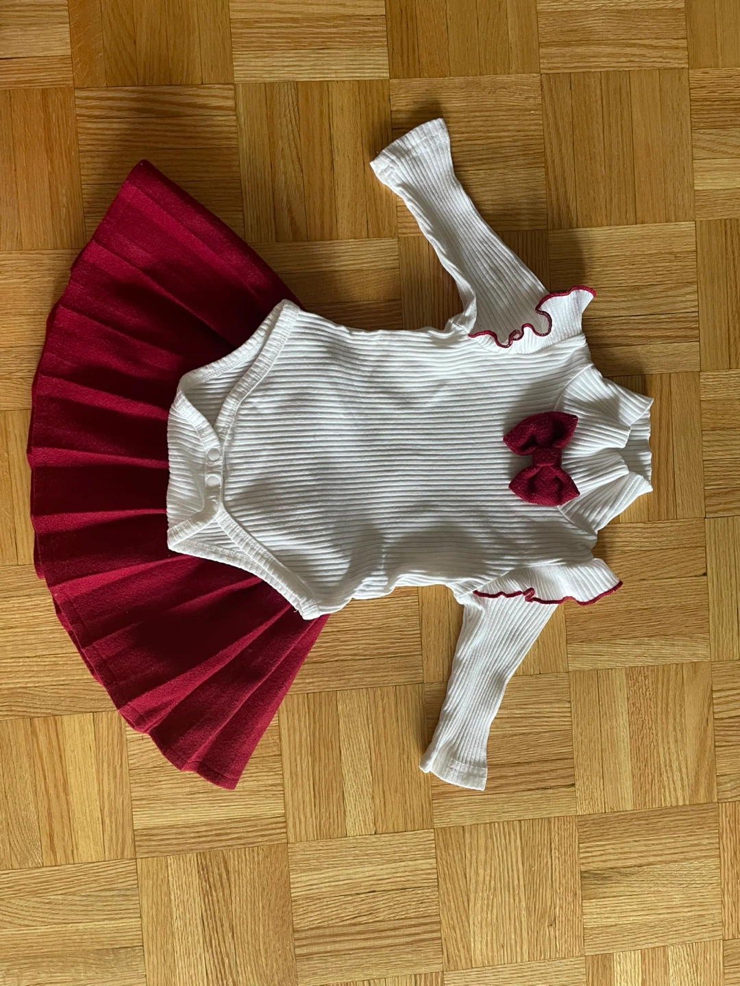 Baby Girl Bodysuit Dress with Skirt - White and Red - photo 2