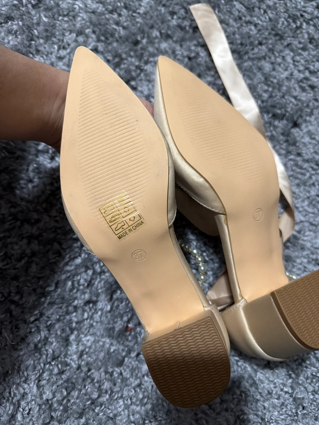 Women's Ballet Flats with Pearl Ankle Strap and Ribbon Tie - photo 3