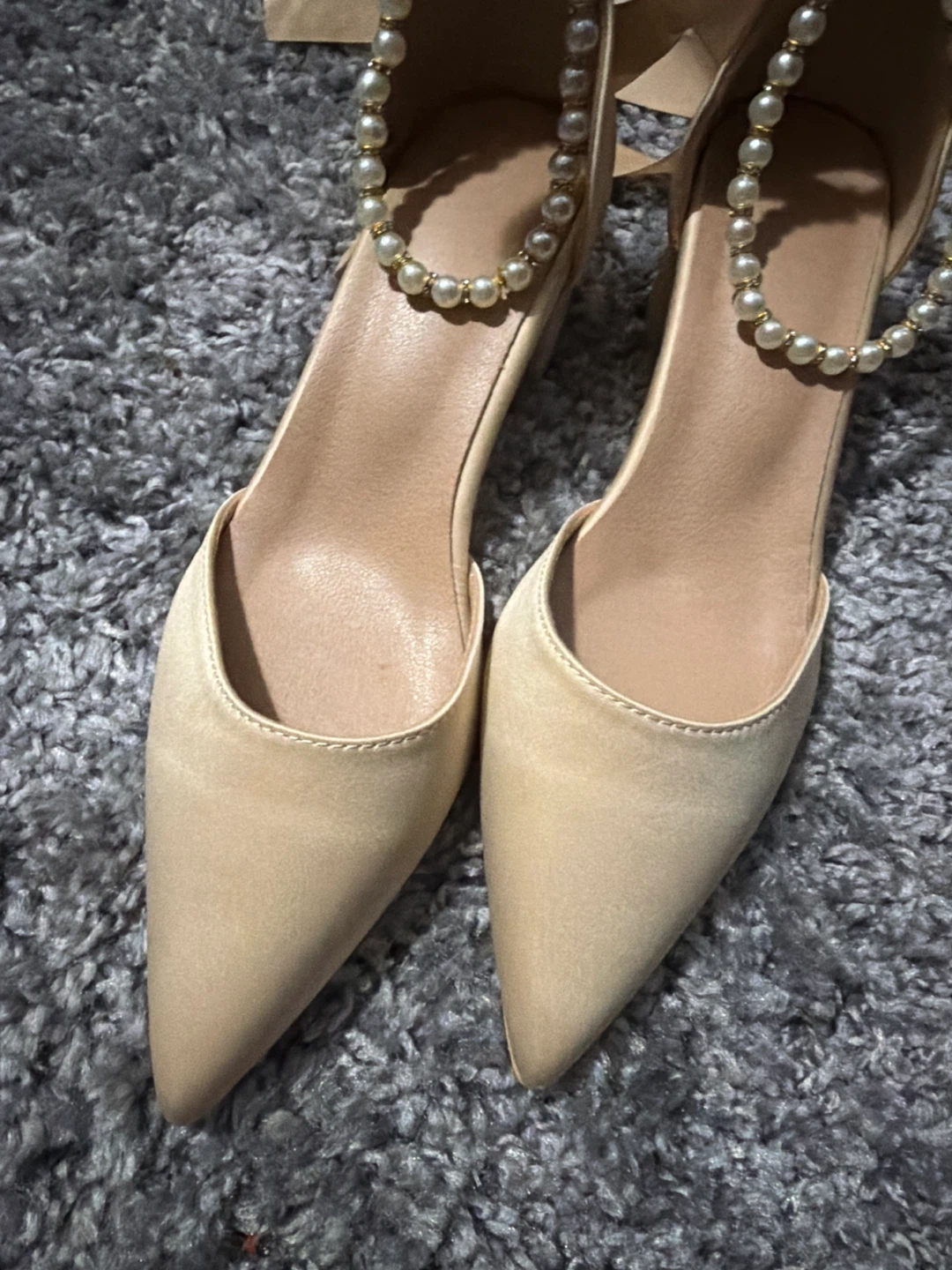 Women's Ballet Flats with Pearl Ankle Strap and Ribbon Tie - photo 2