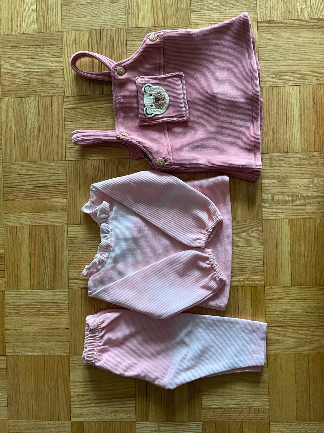 Pink Corduroy Baby Overalls and Long Sleeve Shirt Set