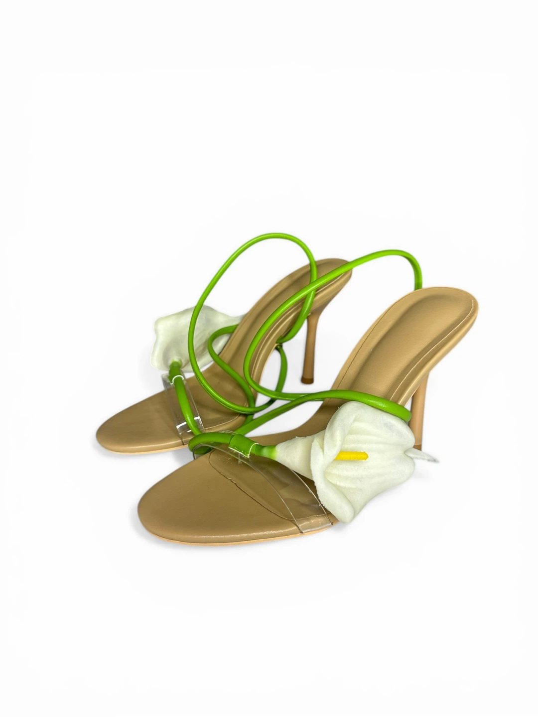 Cult Gaia Inspired Lily Nude Stiletto Sandals Green Ankle Strap - photo 5