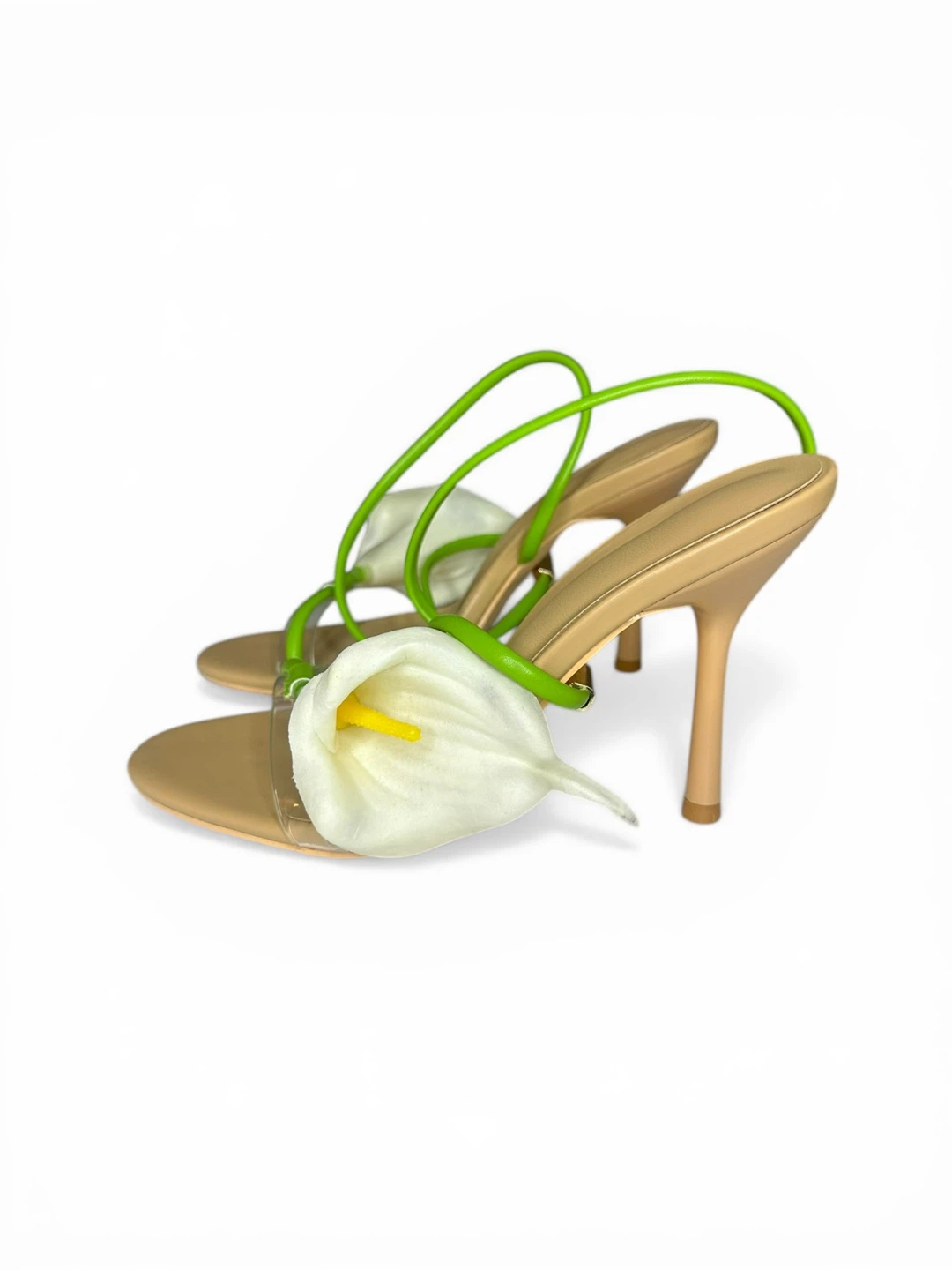 Cult Gaia Inspired Lily Nude Stiletto Sandals Green Ankle Strap - photo 4
