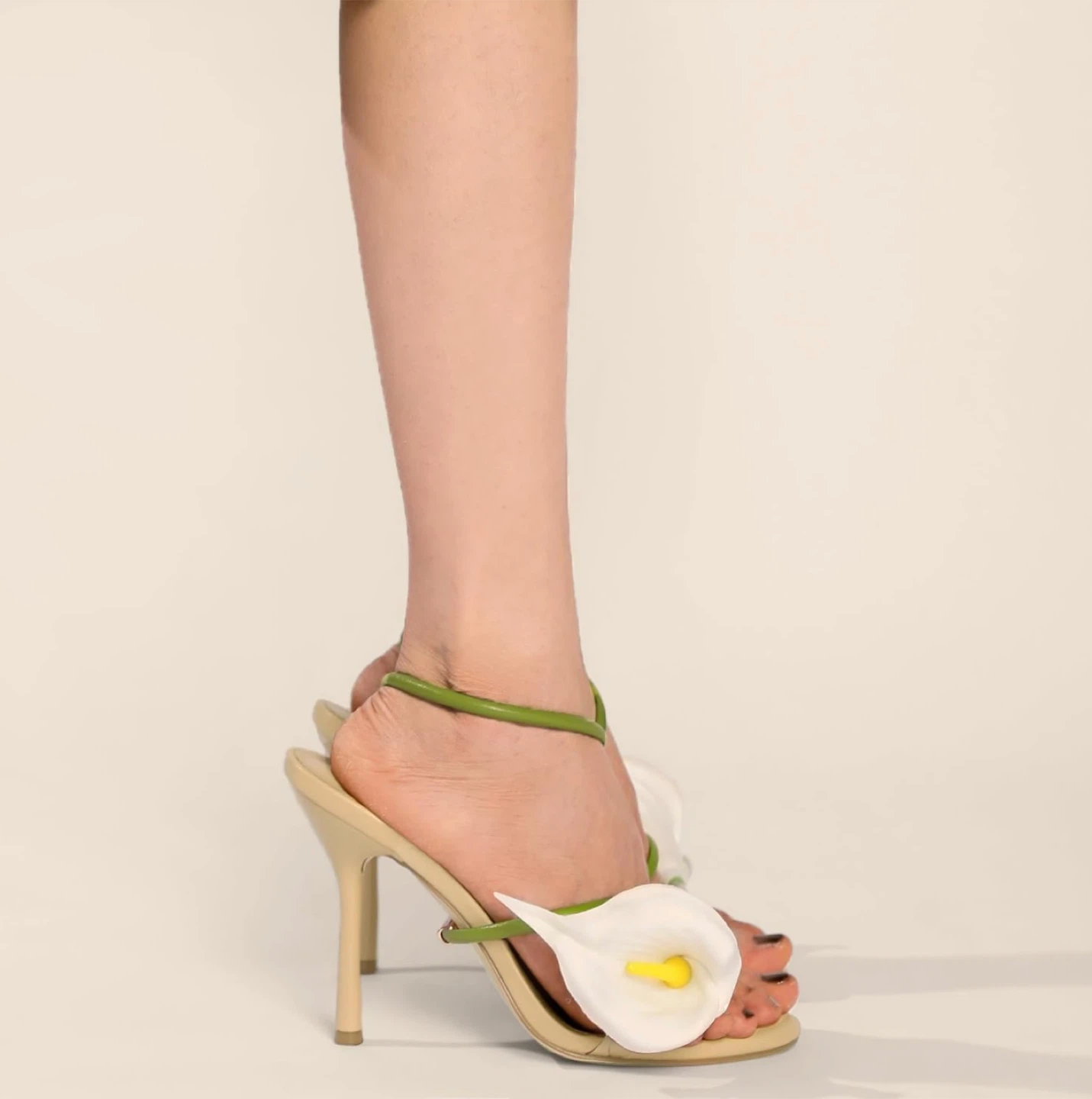 Cult Gaia Inspired Lily Nude Stiletto Sandals Green Ankle Strap - photo 2